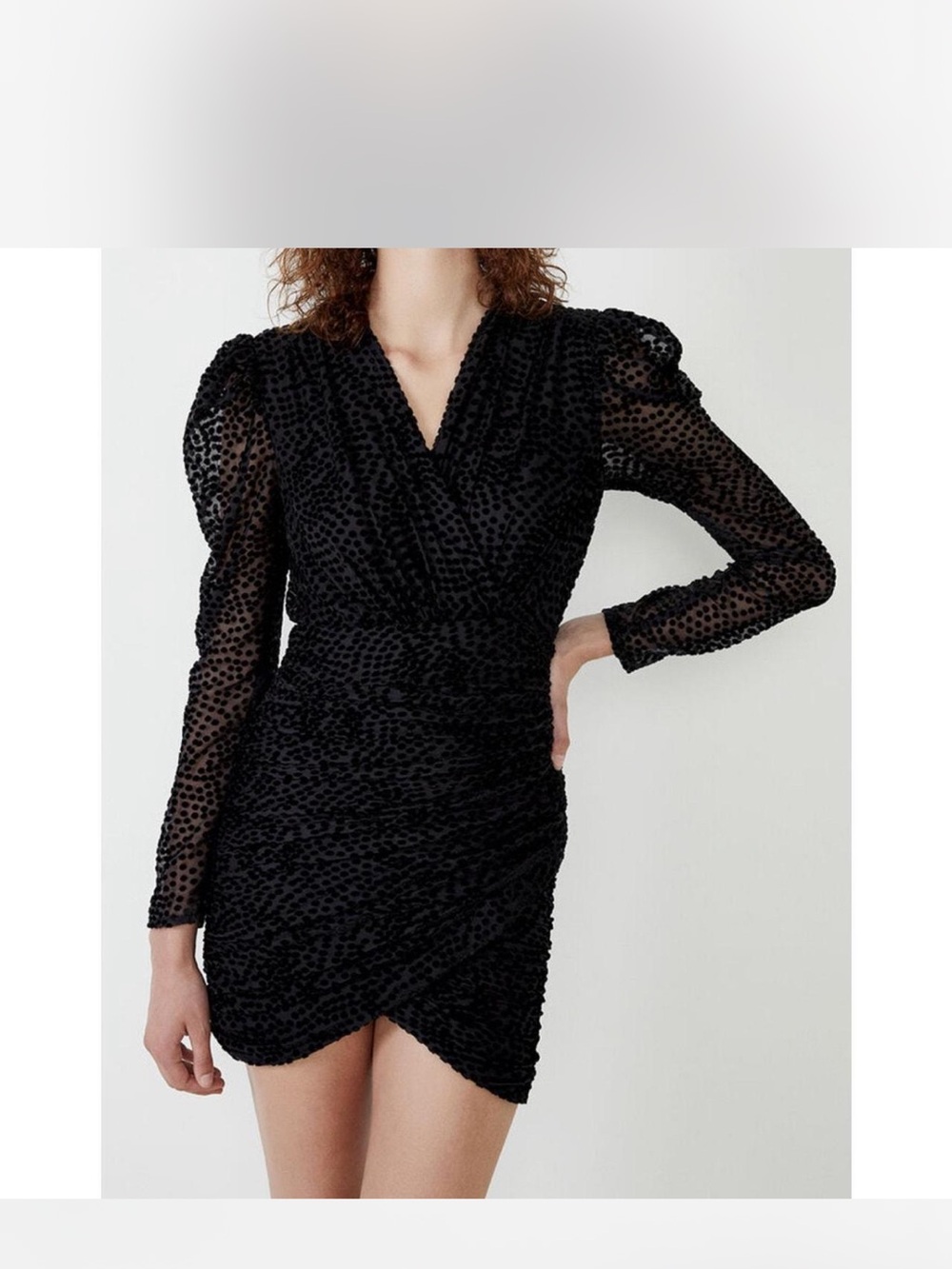BARDOT Black Polka Dot V-Neck Long-Sleeve Mini Dress